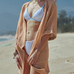 Women's Summer Cardigans 3/4 Sleeve Open Front Cardigan Duster Waffle Knit Kimono Swimsuit Cover Ups - Nadorine (Us Only)