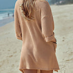 Women's Summer Cardigans 3/4 Sleeve Open Front Cardigan Duster Waffle Knit Kimono Swimsuit Cover Ups - Nadorine (Us Only)