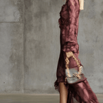 Elegant And Fashionable Burgundy Chiffon Snakeskin Pattern Ruffled Long-Sleeved Maxi Dress