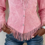 Kinsley │ Fringe Suede Button-Up Blouse™