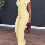 Women's 2 Piece Outfits V Neck Twist Front Slit Top and High Waisted Straight Leg Pants Set Commute Business Casual Suit