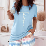 2 Pieces Outfit Graphic Pattern Short Sleeve Top and Casual Tie Dye Print Pants Set