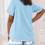 2 Pieces Outfit Graphic Pattern Short Sleeve Top and Casual Tie Dye Print Pants Set