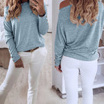 Women's Multi Way Neck Long Sleeve Top Gold Button Detail Casual Knit Tee
