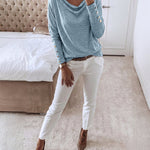 Women's Multi Way Neck Long Sleeve Top Gold Button Detail Casual Knit Tee