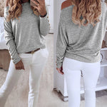 Women's Multi Way Neck Long Sleeve Top Gold Button Detail Casual Knit Tee