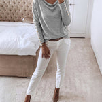 Women's Multi Way Neck Long Sleeve Top Gold Button Detail Casual Knit Tee