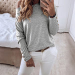 Women's Multi Way Neck Long Sleeve Top Gold Button Detail Casual Knit Tee