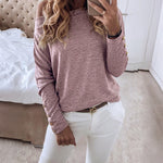 Women's Multi Way Neck Long Sleeve Top Gold Button Detail Casual Knit Tee