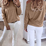 Women's Multi Way Neck Long Sleeve Top Gold Button Detail Casual Knit Tee