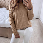 Women's Multi Way Neck Long Sleeve Top Gold Button Detail Casual Knit Tee