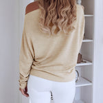 Women's Multi Way Neck Long Sleeve Top Gold Button Detail Casual Knit Tee