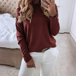 Women's Multi Way Neck Long Sleeve Top Gold Button Detail Casual Knit Tee