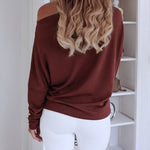 Women's Multi Way Neck Long Sleeve Top Gold Button Detail Casual Knit Tee