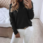 Women's Multi Way Neck Long Sleeve Top Gold Button Detail Casual Knit Tee