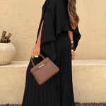 2 Pieces Outfit Irregular Hem Slit Sleeve Top and High Waist Wide Leg Pleated Pants Set