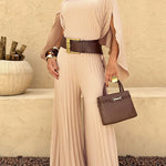 2 Pieces Outfit Irregular Hem Slit Sleeve Top and High Waist Wide Leg Pleated Pants Set