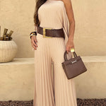 2 Pieces Outfit Irregular Hem Slit Sleeve Top and High Waist Wide Leg Pleated Pants Set