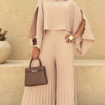 2 Pieces Outfit Irregular Hem Slit Sleeve Top and High Waist Wide Leg Pleated Pants Set