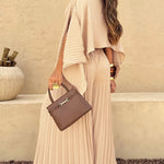2 Pieces Outfit Irregular Hem Slit Sleeve Top and High Waist Wide Leg Pleated Pants Set