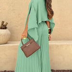 2 Pieces Outfit Irregular Hem Slit Sleeve Top and High Waist Wide Leg Pleated Pants Set
