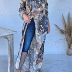 CHICME Women's Marble Print Long Sleeve Blouse Loose Fit High-Low Hem Tunic Top