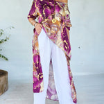 CHICME Women's Marble Print Long Sleeve Blouse Loose Fit High-Low Hem Tunic Top