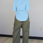 Turn-down Collar Roll Up Sleeve Button Front Shirt Casual Side Slit Curved Hem Top