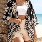Vintage Baroque Print Open Front Half Sleeve Cover-up Casual Hollow-out Back Loose Fit Cardigan