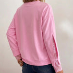 Women's Lace Patchwork Notch Neck Sweatshirt Casual Drop Shoulder Pullover Split Sleeve Top
