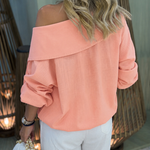 Women's Turn-down Collar Long Sleeve Blouse Casual Gold Button Loose Drawstring Shirt