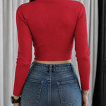 Women's Rhinestone Ribbed Knit Top Crisscross Cutout Waist Crop Tee Long Sleeve Slim Fit Layering Top
