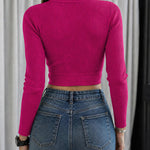Women's Rhinestone Ribbed Knit Top Crisscross Cutout Waist Crop Tee Long Sleeve Slim Fit Layering Top