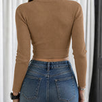 Women's Rhinestone Ribbed Knit Top Crisscross Cutout Waist Crop Tee Long Sleeve Slim Fit Layering Top