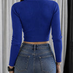 Women's Rhinestone Ribbed Knit Top Crisscross Cutout Waist Crop Tee Long Sleeve Slim Fit Layering Top