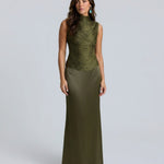 Charlotte Drummond | Ruched Tassel Top & Satin Maxi Skirt Set For Women