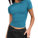 Nadorine Short Sleeve Stretchy Bodycon Basic Tee Tops