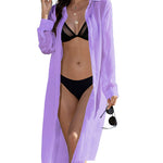 Women's Swimsuit Beach Cover Up Cardigan Bathing Suit Button Down Shirt Roll-up Sleeve Bikini Beach Wear S-3XL - Nadorine (Us Only)