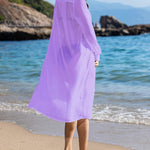 Women's Swimsuit Beach Cover Up Cardigan Bathing Suit Button Down Shirt Roll-up Sleeve Bikini Beach Wear S-3XL - Nadorine (Us Only)