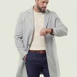 KZZ Men's Solid Button Front Lapel Neck Midi Coat Wear