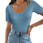 Nadorine Short Sleeve Square Neck Slim Fitted Tops