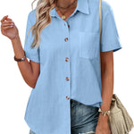 Nadorine Color Block Short Sleeve Cotton Linen Causal Tops