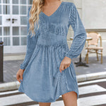 Nadorine Velvet Dress V-Neck Long Sleeve Stretch Mini Dress