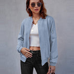 Faux Bomber Zip Up Lightweight Jacket Coat with Pockets - Nadorine (Us Only)