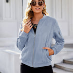 Faux Bomber Zip Up Lightweight Jacket Coat with Pockets - Nadorine (Us Only)