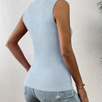 Nadorine High Neck Tank Top Casual Ribbed Knit Shirts