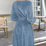 Nadorine Velvet Dress V-Neck Long Sleeve Stretch Mini Dress