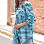 Long/Roll Up Sleeve Cotton Plaid Shirts - Nadorine (Us Only)