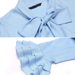 Women Bow Tie Neck Blouses Ruffle Long Sleeve Shirts Button-Down Office Work Casual Tops XS-3XL - Nadorine (Us Only)