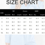 Womens 2 Piece Outfits Lounge Sets Cotton Linen Long Sleeve V-Neck Shirt and Mini Shorts With Pockets - Nadorine (Us Only)